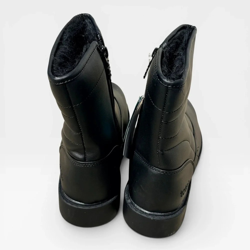 Totes Mens Luke Black Waterproof Winter Boots Faux Fur Lined Thermolite Size 9M